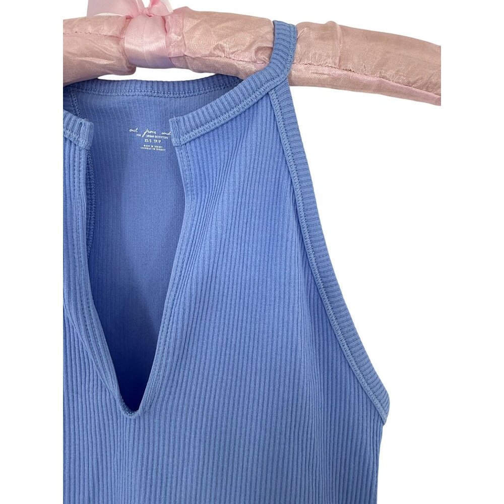 NWT UO Blue Ribbed Bodysuit XS/S High Neck V-Slit Thong • Modern Minimalist Y2K - Picture 9 of 16